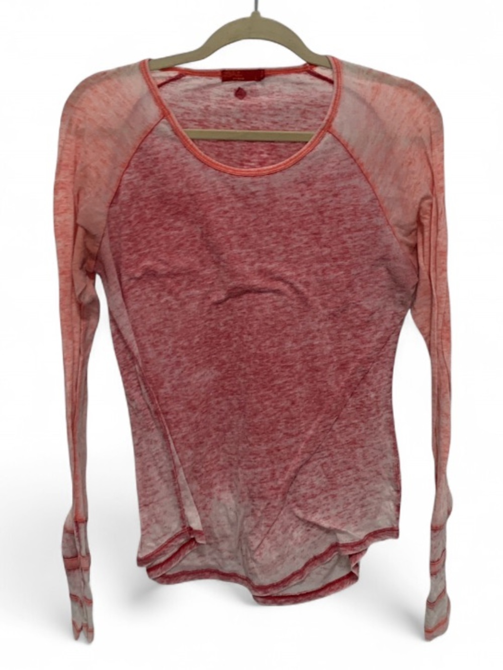 Prana Coral Pink Heathered Long-Sleeve Scoop Neck Burnout Top